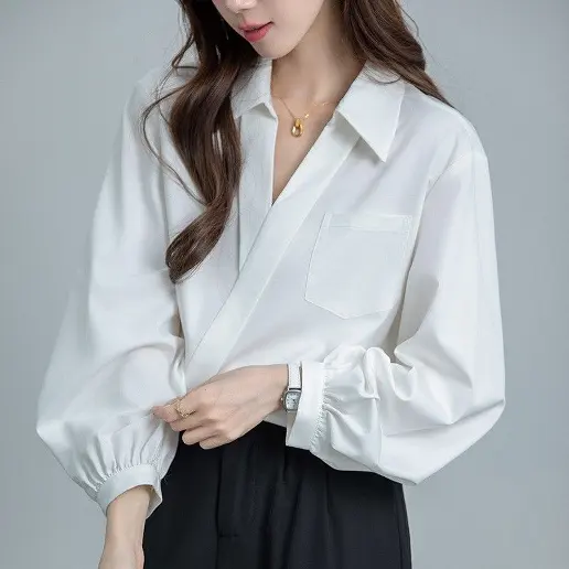 「着回しのコツ」 無地 プルオーバー 折り襟 長袖 ファッション 耐久性 シャツ