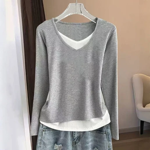 人気上昇中 切り替え 配色 長袖 レイヤード / 重ね着風 アルファベット ファッション Tシャツ