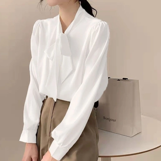 好評発売中 長袖 リボン リボンカラー プルオーバー 無地 ファッション シャツ