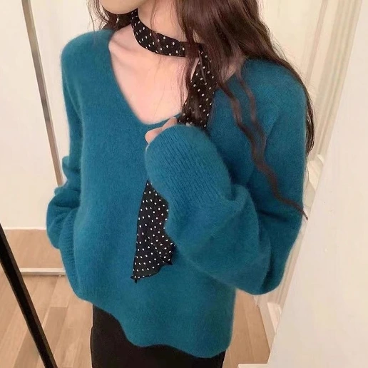 毎日モテ続けちゃう！ プルオーバー Vネック 長袖 無地 柔軟加工 シンプル ニットセーター