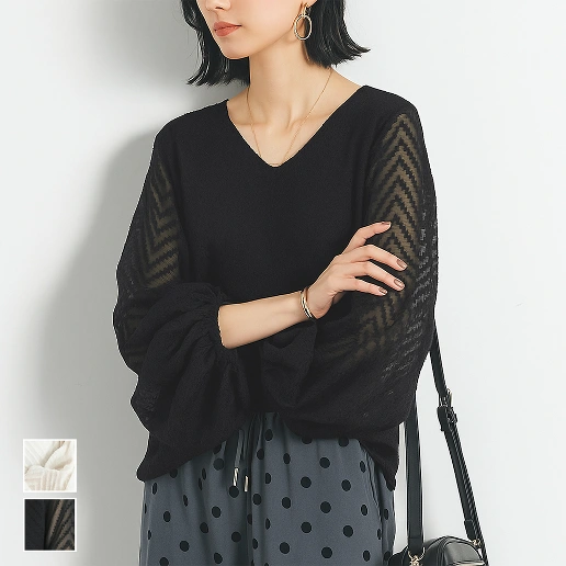 女性らしさ全開♡ 無地 ランタンスリーブ 切り替え 長袖 パフスリーブ エレガント シフォンシャツ