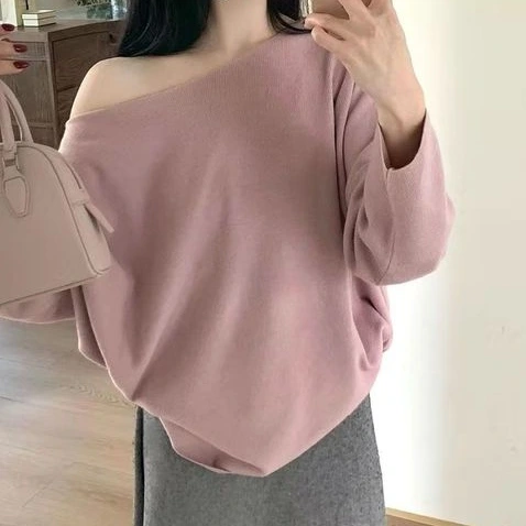 大人女子必見! オフショルダー ドルマンスリーブ ニット 長袖 無地 カジュアル ニットセーター