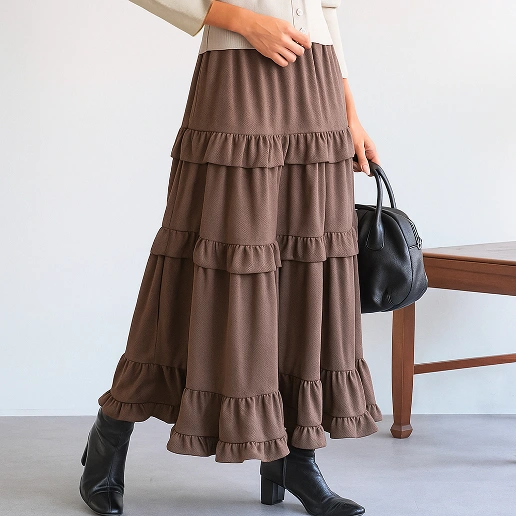 『今売れてます!』 骨格ウェーブ ハイウエスト 無地 中長 骨格ナチュラル エレガント スカート