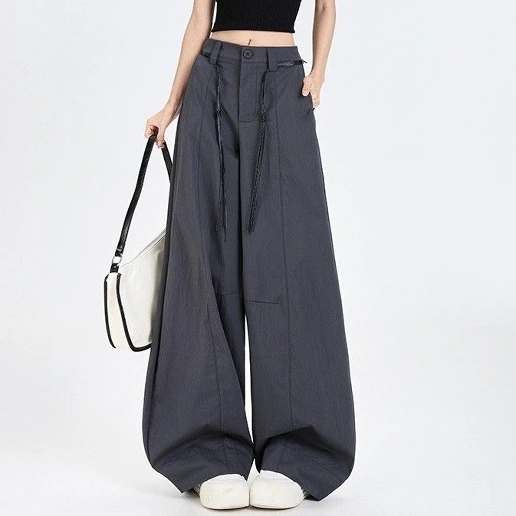 インスタで超人気 ベルト付き 大きめのサイズ感 ポケット付き ロング丈 無地 カジュアルパンツ