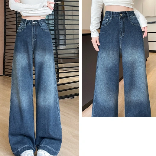 No.1 人気商品 デニム 配色 ロング丈 ハイウエスト カジュアル デニム