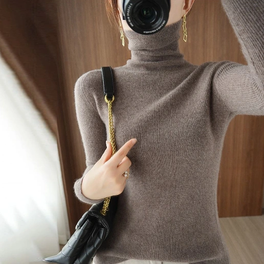 コーディネート自在 ハイネック 長袖 無地 通勤 ファッション ニットセーター