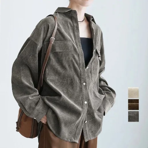 「ボタン」ポケット付き 無地 カジュアル レトロ 折り襟 SNSで話題沸騰 超人気 新登場 シャツ